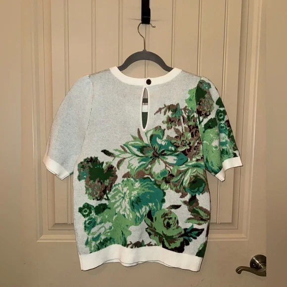 Anthropologie Maeve Harmon Jacquard Sweater Tee Cream Size Medium New With Tags - Picture 2 of 5